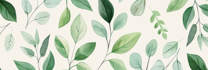 A seamless botanical watercolor illustration featuring a variety of green leaves, perfect for backgrounds, textiles, and eco-friendly concepts