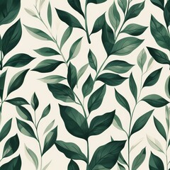 A seamless botanical watercolor illustration featuring a variety of green leaves, perfect for backgrounds, textiles, and eco-friendly concepts