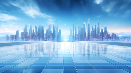 Fototapeta premium Futuristic cityscape with digital lines and holographic elements