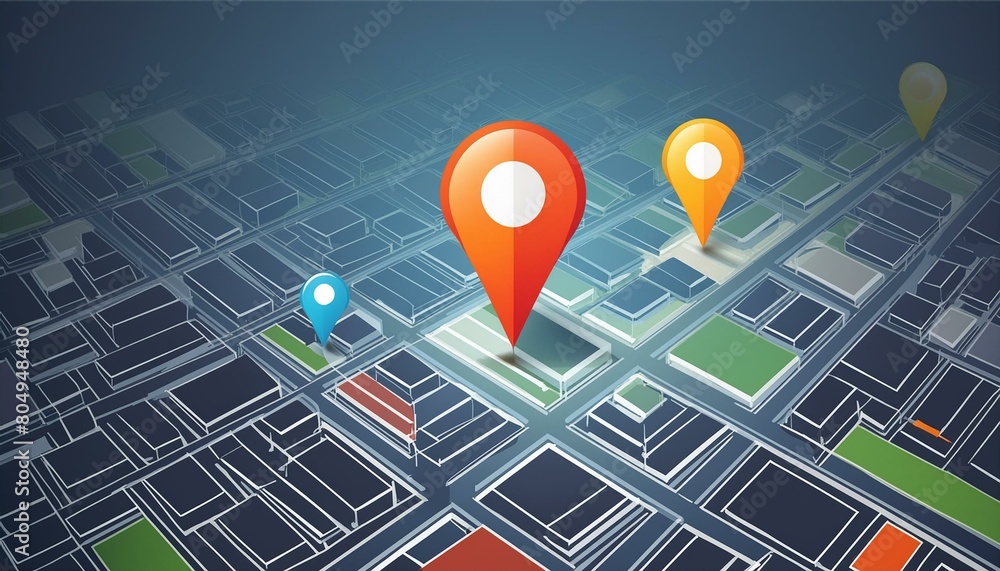 Poster a detailed map displaying a specific location marked with two vibrant pins, symbolizing the starting