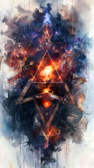 Captivating Watercolor Depiction of the Merkaba's Multidimensional Mysteries Unlocked with Cinematic Photographic Prime Details
