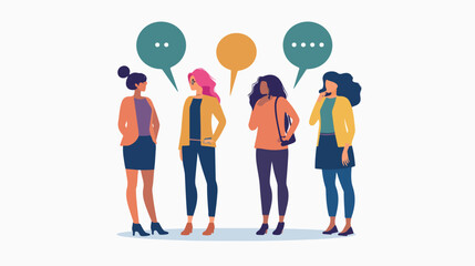 Women standing with speech bubble on white background