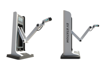 Robotic electric car charging machine, Automatic electric car charging stations, Electric car power charging on transparent background	