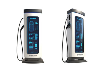 Electric cars Charging at the charging station, Electric power is an alternative fuel on...