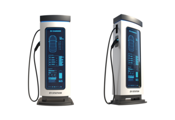 Electric cars Charging at the charging station, Electric power is an alternative fuel on transparent background	