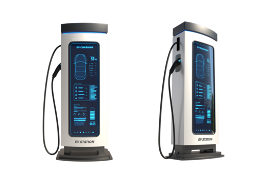 Electric cars Charging at the charging station, Electric power is an alternative fuel on transparent background	