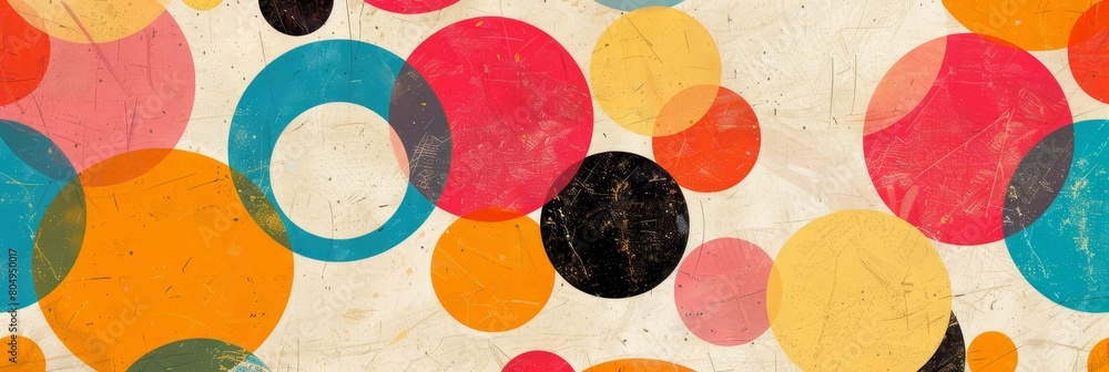 Poster a colorful background made of different circles in shapes and colors in grungy wall surface, old and