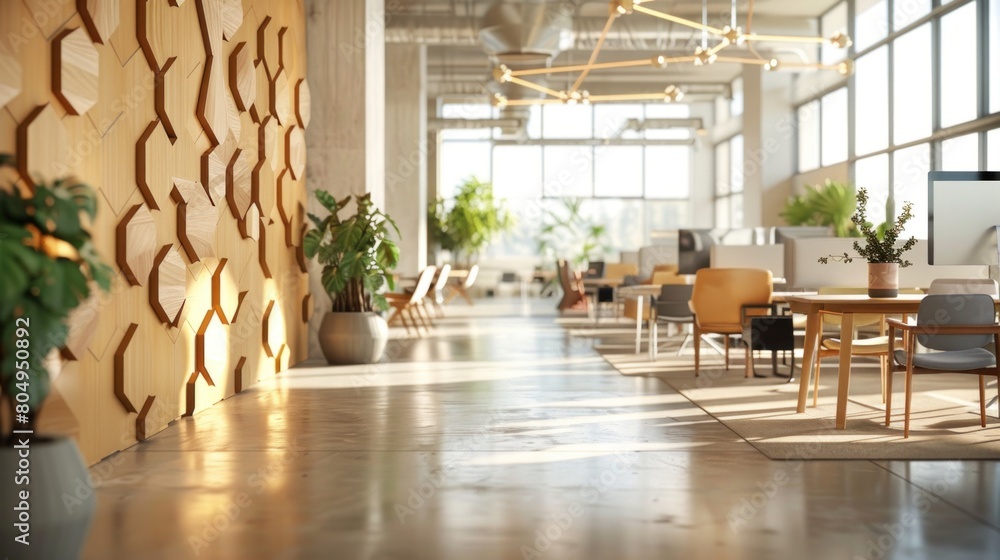 Poster harmonizing spaces: enhancing workplace ambiance with the geometric finesse of backdrop hexagon.