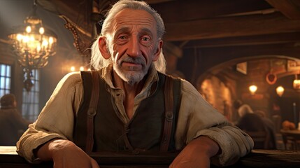Obraz premium Weathered old man with long beard and warm expression
