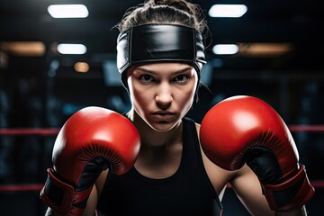 Determined female boxer in the ring