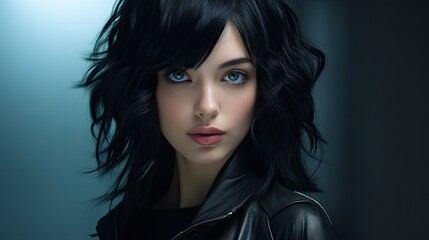 Fototapeta premium Mysterious woman with dark hair and intense gaze