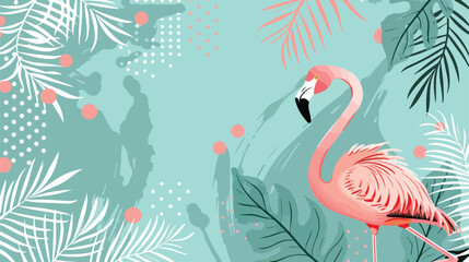 Flamingo bird tropical with leaves on decorative dots
