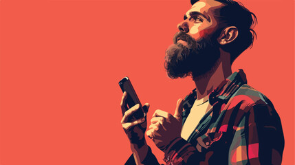 Young man with beard and smartphone Vector illustration