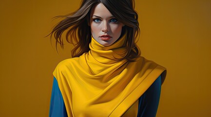 woman with dark hair wearing yellow scarf