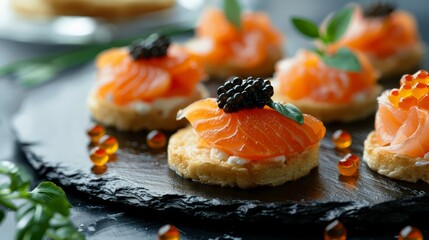 Toast with salmon and caviar.