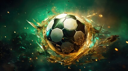 Fototapeta premium Exploding soccer ball with fiery energy
