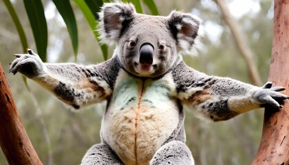 A Koala With Its Arms Stretched Out In A Lazy Stre  3 - obrazy, fototapety, plakaty