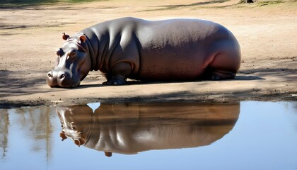 A Hippopotamus With Its Tusks Gleaming In The Sunl  2 - obrazy, fototapety, plakaty
