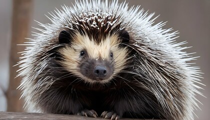 A Porcupine With Its Fur Fluffed Up Against The Co  2 - obrazy, fototapety, plakaty