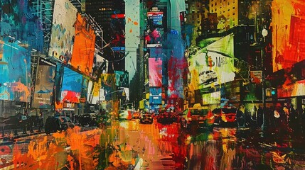 bstract cityscape painting with vibrant colors depicting New York