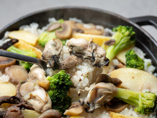 Oyster and vegetable nutritious cauldron rice	
