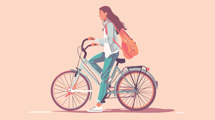 Young woman with bicycle avatar character Vector illustration