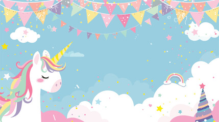 Frame with unicorn and party garlands Vector stylee vector
