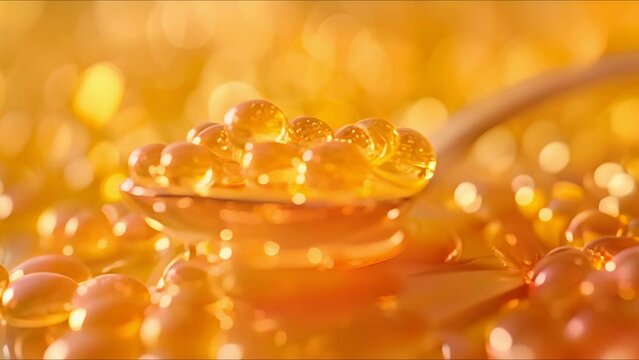 Propolis drops on spoon, golden liquid, health supplement