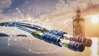 A high-tech submarine fiber-optic cable used for global underwater communication, transmitting data across oceans with high-speed internet connectivity.