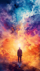 Transcendent Journey Through the Astral Realm:A Surreal Silhouette Explores the Boundless Realms of Cosmic Consciousness