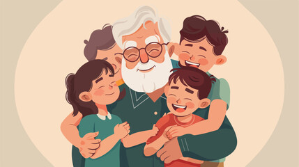 Grandfather with children hugging avatar character Vector