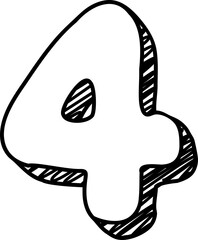 Playful hand-drawn marker scribble sketches of numbers for kids. Vector illustration. Number four.