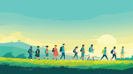 Group of people walked in landscape avatar character