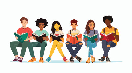 Group of students reading books vector illustration design