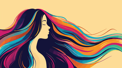 Half body woman with long straight hair in colorful style