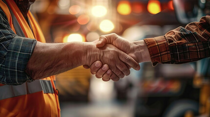 Home renovation agreement with home owner giving handshake with contractor