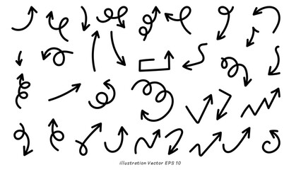 Set arrows pointing in different directions handwritten calligraphy isolated on white background , Flat Modern design, illustration Vector EPS 10