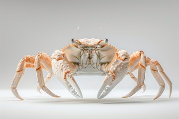 Snow crab, 3D graphic, white background, legs spread wide, precise texture on shell, clear light from the front