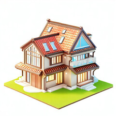 illustration of a wooden house with a roof on a white background, generative ai
