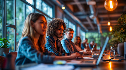 Multiracial Team of Professionals Engaged in a Digital Meeting at a Modern Co-working Space