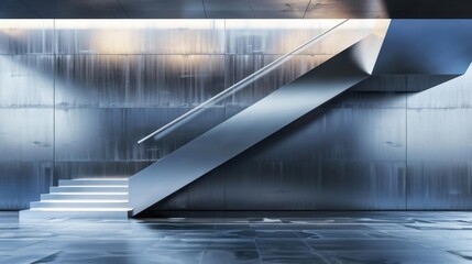 A realistic image of a modern staircase with metal handrails