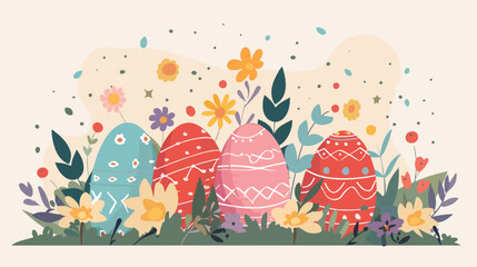 Happy easter eggs and flowers design Spring decoratio