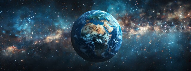 Naklejka premium The earth in space, against a galaxy background with stars.