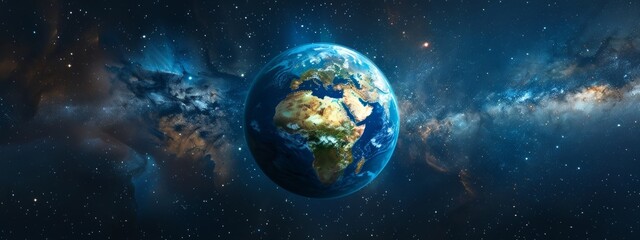 Obraz premium The earth in space, against a galaxy background with stars.