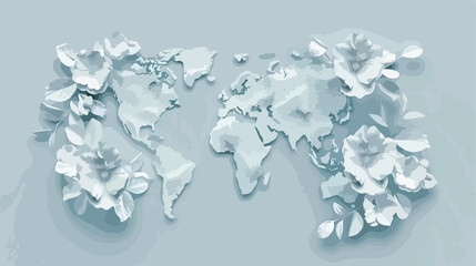 White world map floral pattern with light blue background