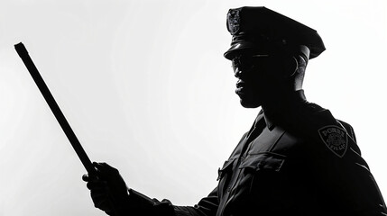 Silhouette of aggressive AfricanAmerican police offic