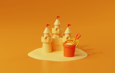 3D Sand Castle for Summer Recreation. 3D Render