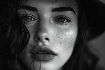 Fototapeta premium Black and white portrait with intense gaze 
