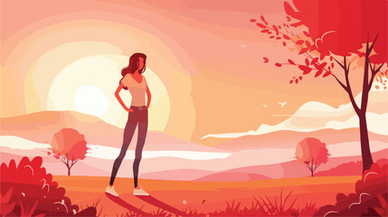 Woman standing in landscape avatar character Vector illustration