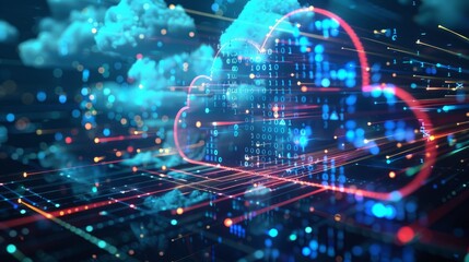 Cloud computing concept background. Digital data processing in the virtual cloud abstract background